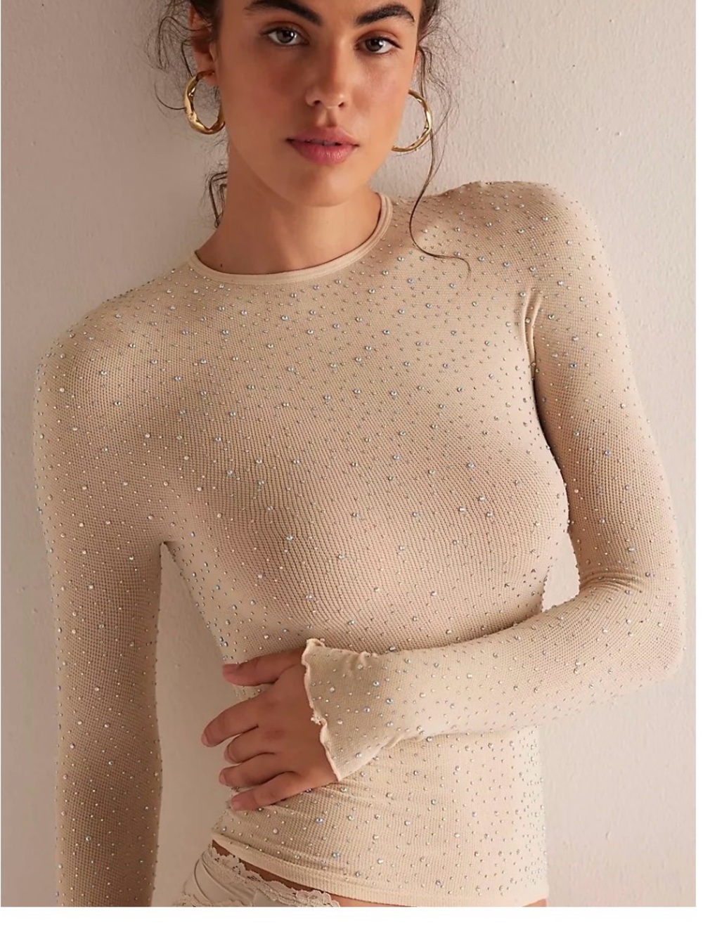 264.New Free People Night Sky Long Sleeve- Beige